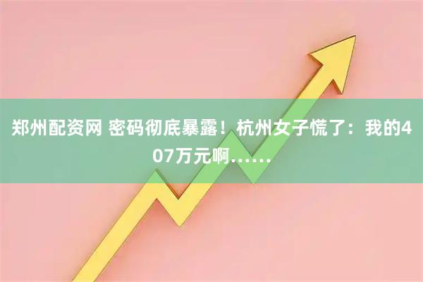 郑州配资网 密码彻底暴露！杭州女子慌了：我的407万元啊……